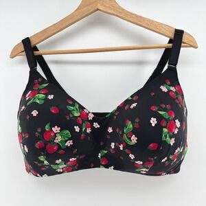 Torrid Curve 360 Back Smoothing Wireless Bra 40DDD Black Strawberry Floral Print